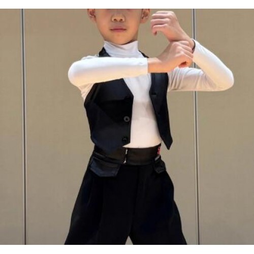 Boys kids black ballroom Latin Dance competition Vest for children pu leather ballroom salsa Latin Dance waistcoat Boy Show Contest Vest for baby